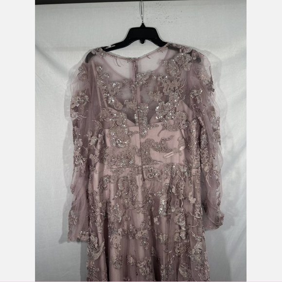 NWT $598 Mac Duggal [ 20 ] Embroidered Illusion High Neck A Line Gown Lilac Mauv - Picture 8 of 15